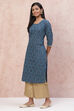 Teal Blue Cambric Cotton Straight Kurta image number 2
