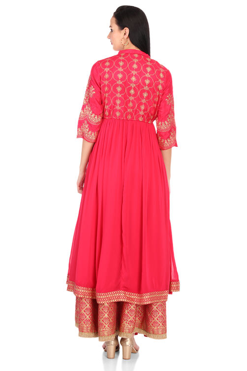 Pink Flared Viscose Kurta image number 6