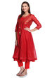 Red Kalidar Poly Cotton Kurta image number 3