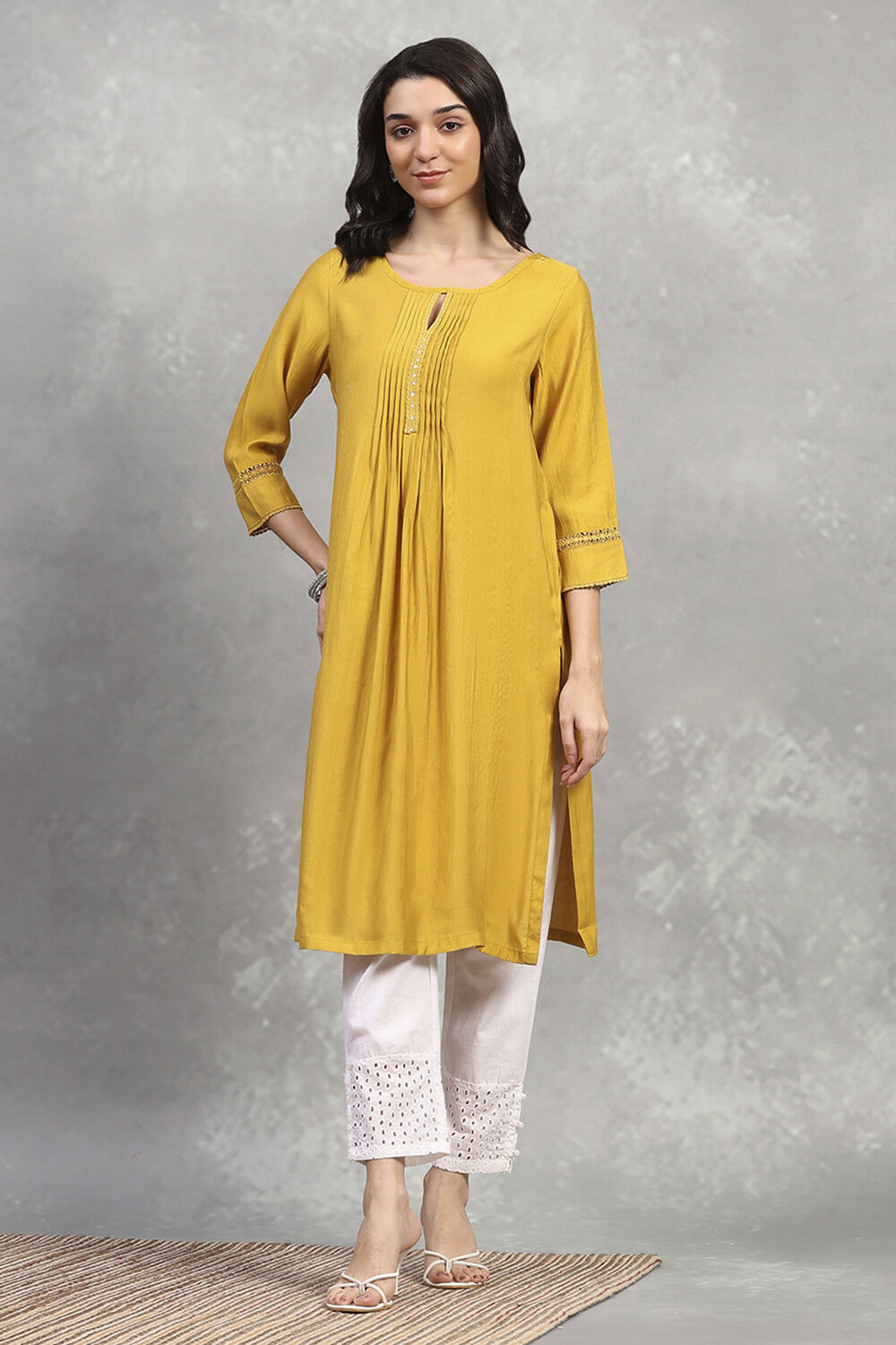 Blue Solid Straight Kurta image number 5