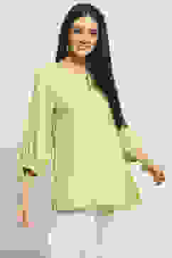 Lime Green Viscose Rayon Straight Kurti image number 4