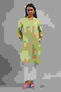 Green and Yellow Printed Straight Kurta image number 0