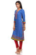 Blue Straight Cotton Kurta image number 3