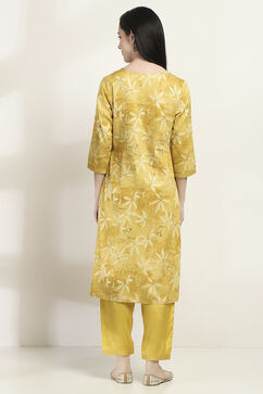 Yellow Cotton Floral Straight Suit Set image number 4
