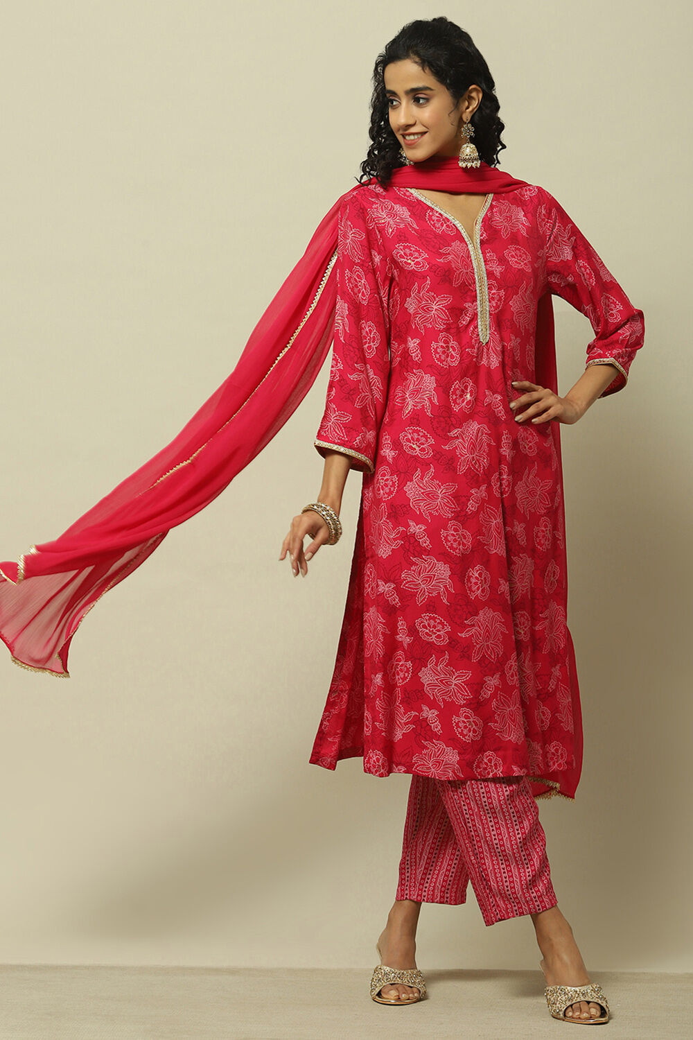 Green Printed Straight Kurta & Pants Suit Set image number 0