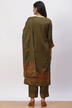 Olive Green Acrylic Straight Suit Set image number 4