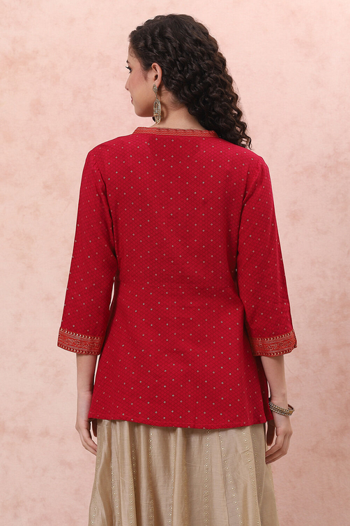 Pink Rayon Slub Printed Tired Top image number 3