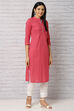 Pink Cotton And Cambric Straight Kurta image number 4