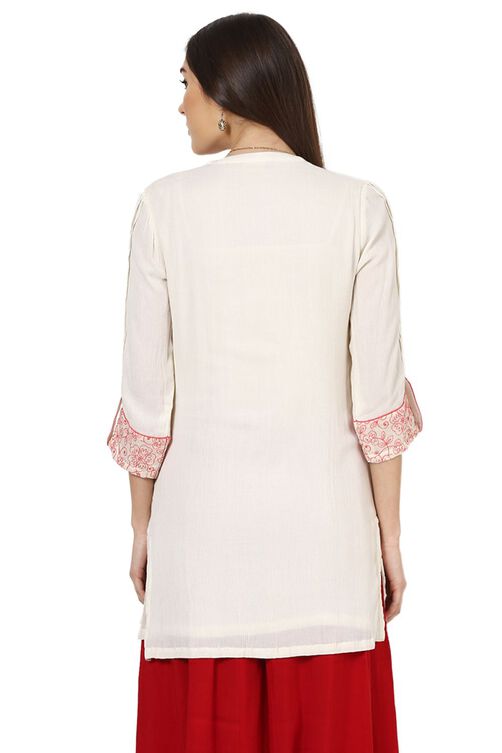 White Straight Viscose Rayon Indie Top image number 4