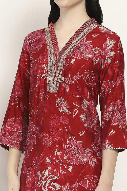 Red Viscose Blend Straight Set image number 1