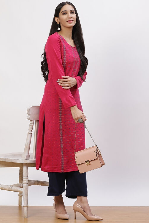 Pink Acrylic Straight Kurta image number 0