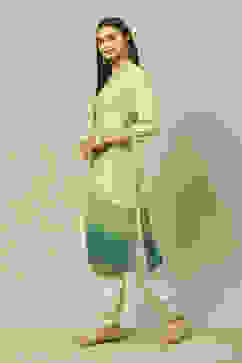 Green LIVA Straight Printed Kurta image number 2