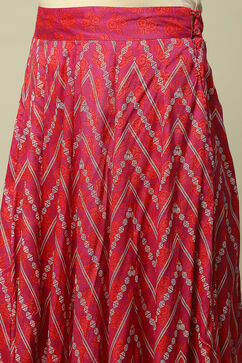 Pink LIVA Straight Printed Kurta Skirt Suit Set image number 2