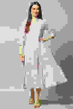 Lavender Poly Georgette Embroidered Flared Dress image number 0