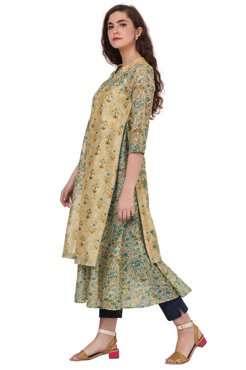 Beige Flared Polyester Kurta image number 2