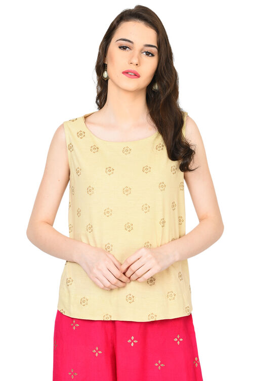 Beige Straight Viscose Indie Top image number 0