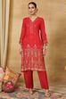 Red Viscose Rayon Straight Printed Kurta Pants Set image number 7