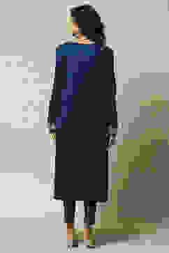 Cobalt Blue Acrylic Straight Solid Kurta image number 3