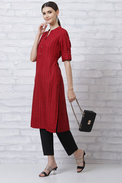 Maroon Printed Straight Kurta image number 0