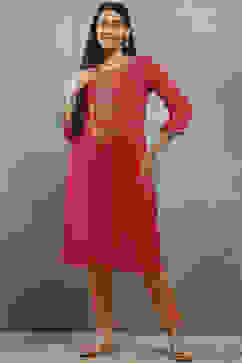 Pink Viscose Flared Kurta Pants Set image number 0