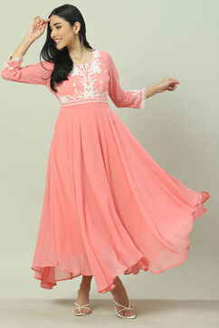 Pink Cotton Blend Flared Dress image number 6