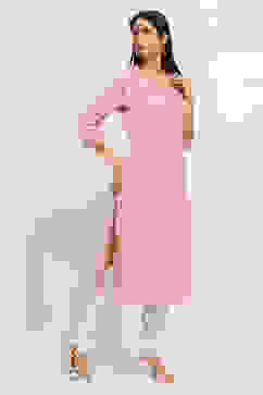 Peach-Colored Printed Straight Kurta image number 4