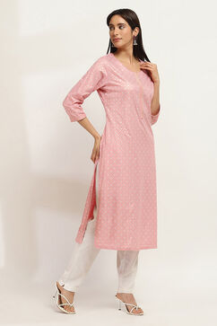 Peach Viscose Straight Kurta image number 4