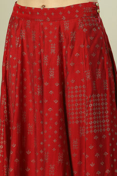 Red LIVA Woven Kurta Suit Set image number 2