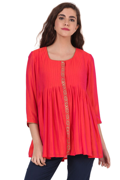 Orange Straight Polyester Kurta image number 0