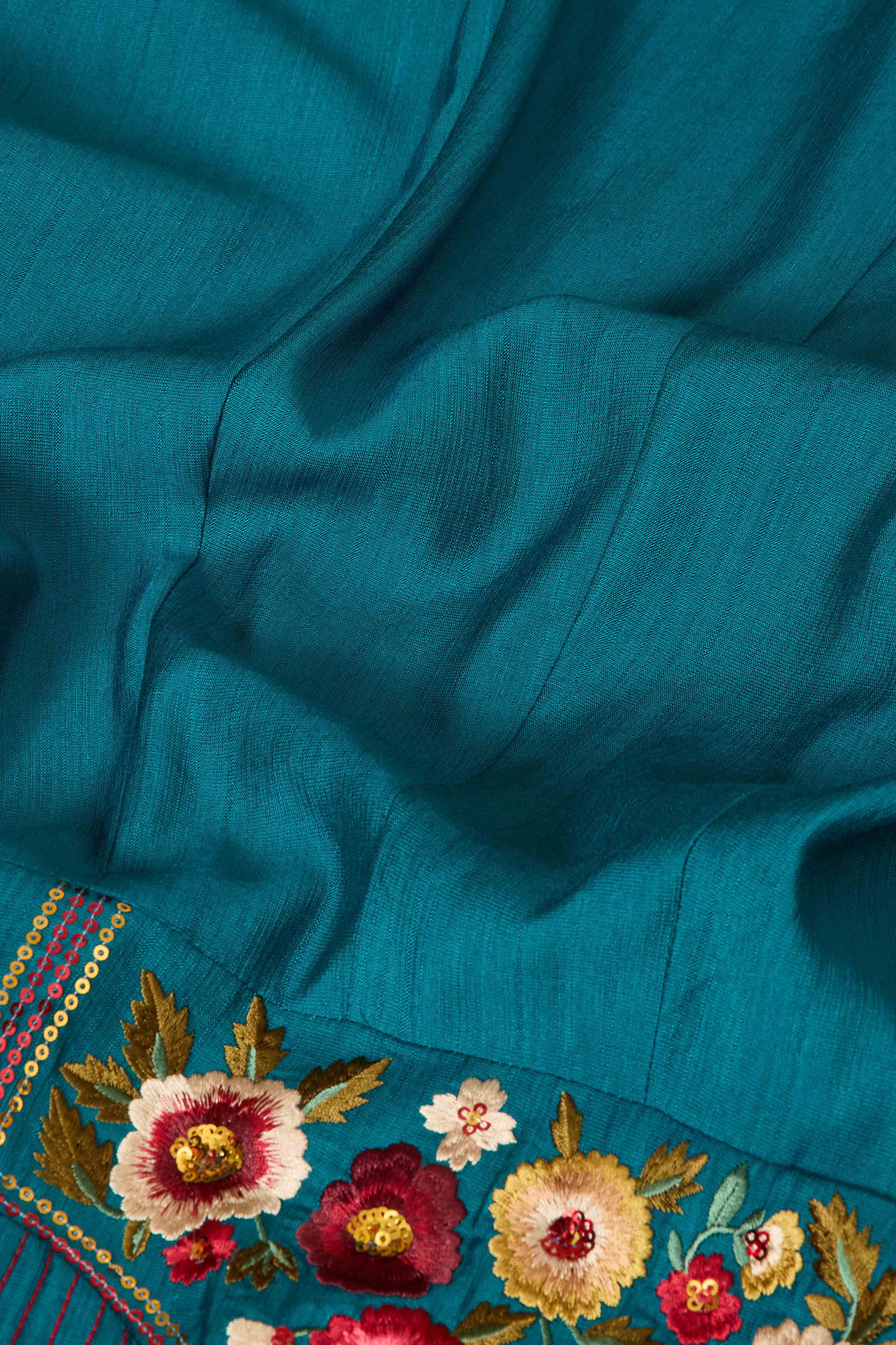 Teal Viscose Blend Kalidar Solid Suit Set image number 3