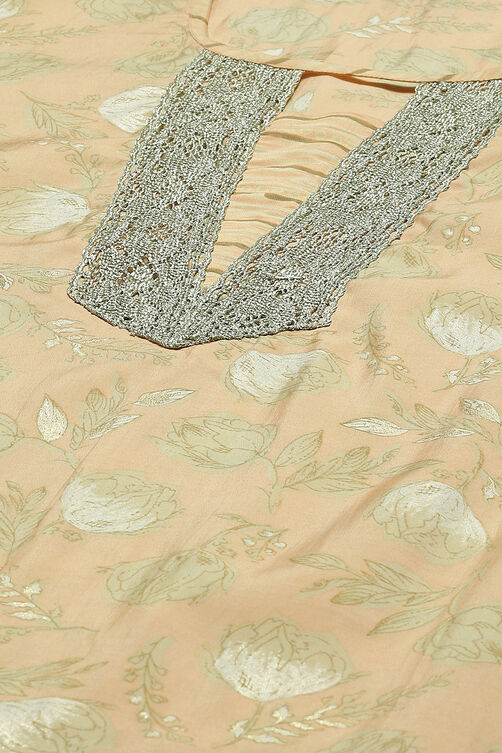 Peach Cotton Blend Woven Straight Kurta Suit Set image number 1