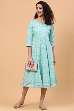 Mint Green Cotton Kalidar Kurta Dress image number 5