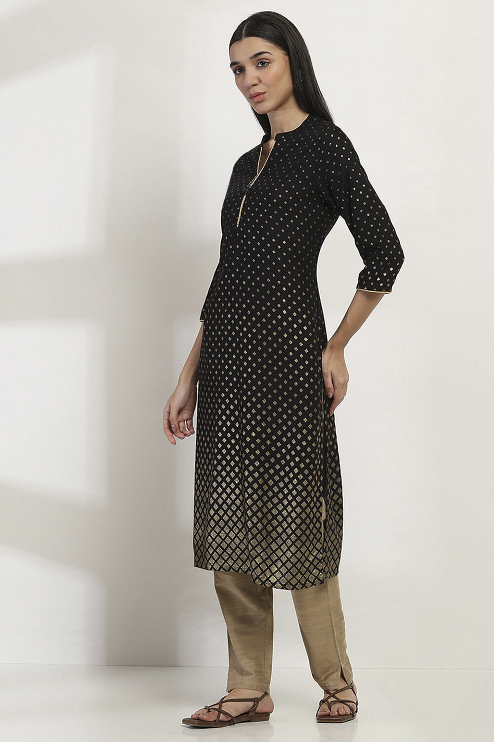 Black Printed Straight Kurta image number 2