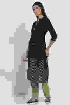 Black Printed Straight Kurta image number 2