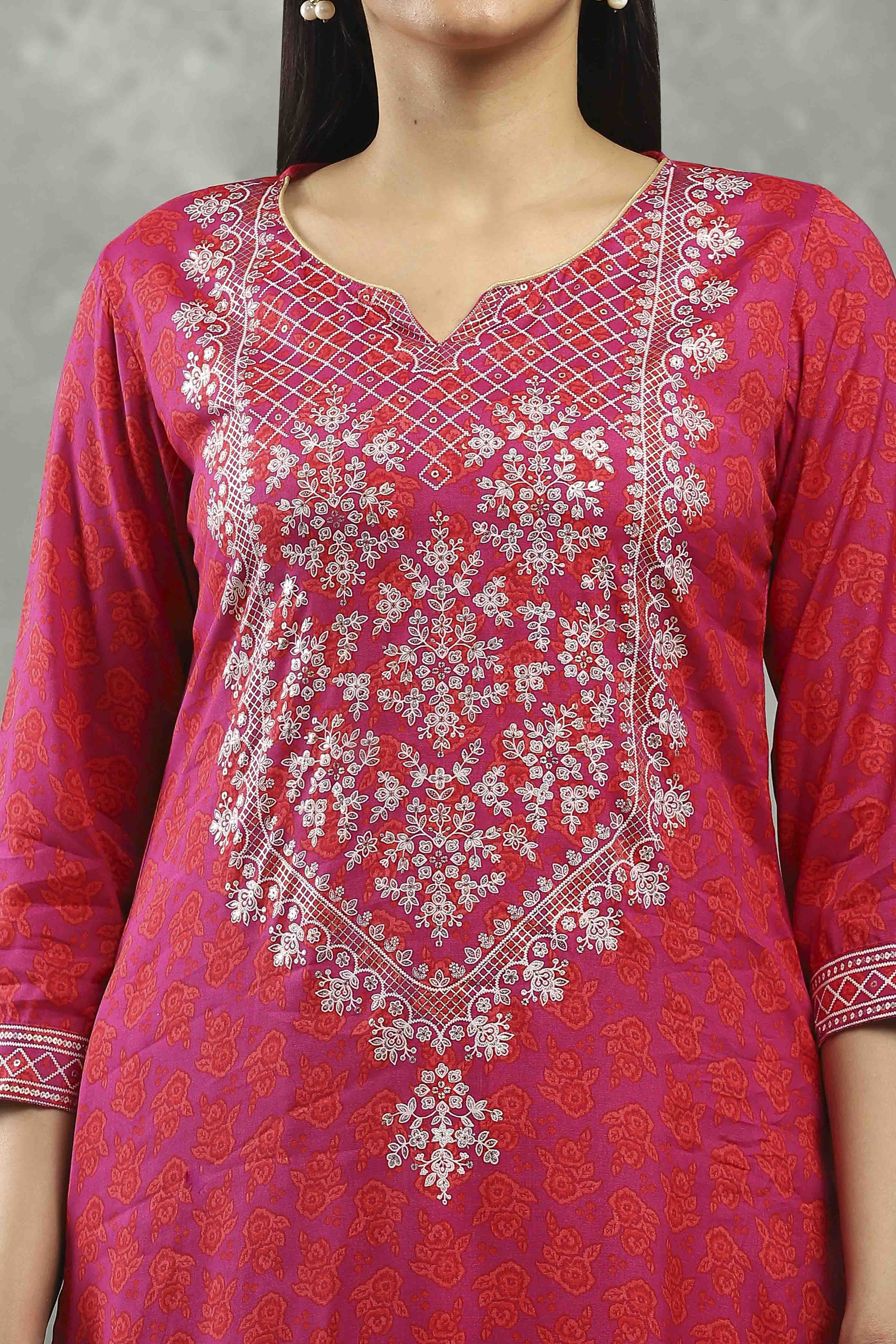 Purple Viscose Straight Kurta Pants Set image number 1