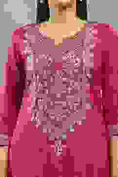 Purple Viscose Straight Kurta Pants Set image number 1