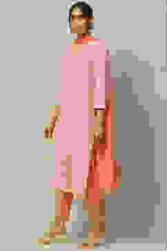 Pink Poly Chiffon Straight Suit Set image number 4