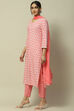 Green Printed Straight Kurta & Pants Suit Set image number 4