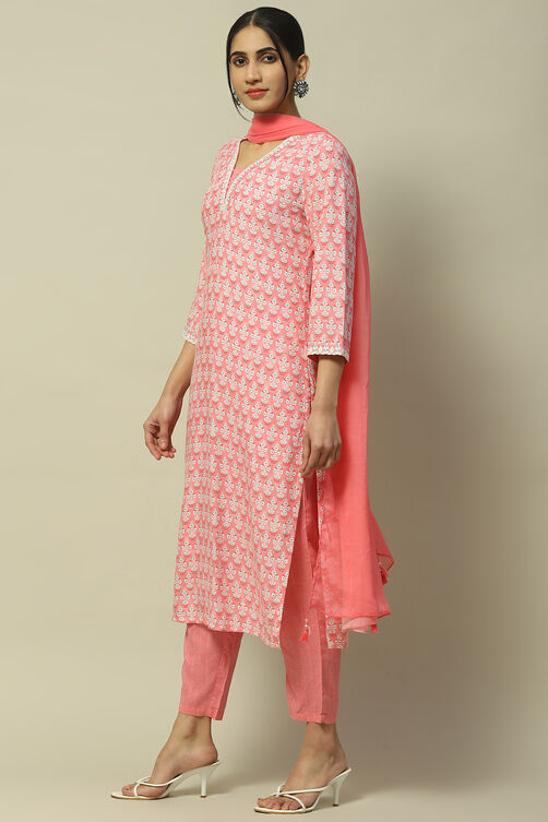 Green Printed Straight Kurta & Pants Suit Set image number 4