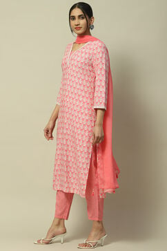 Pink Poly Chiffon Straight Suit Set image number 4