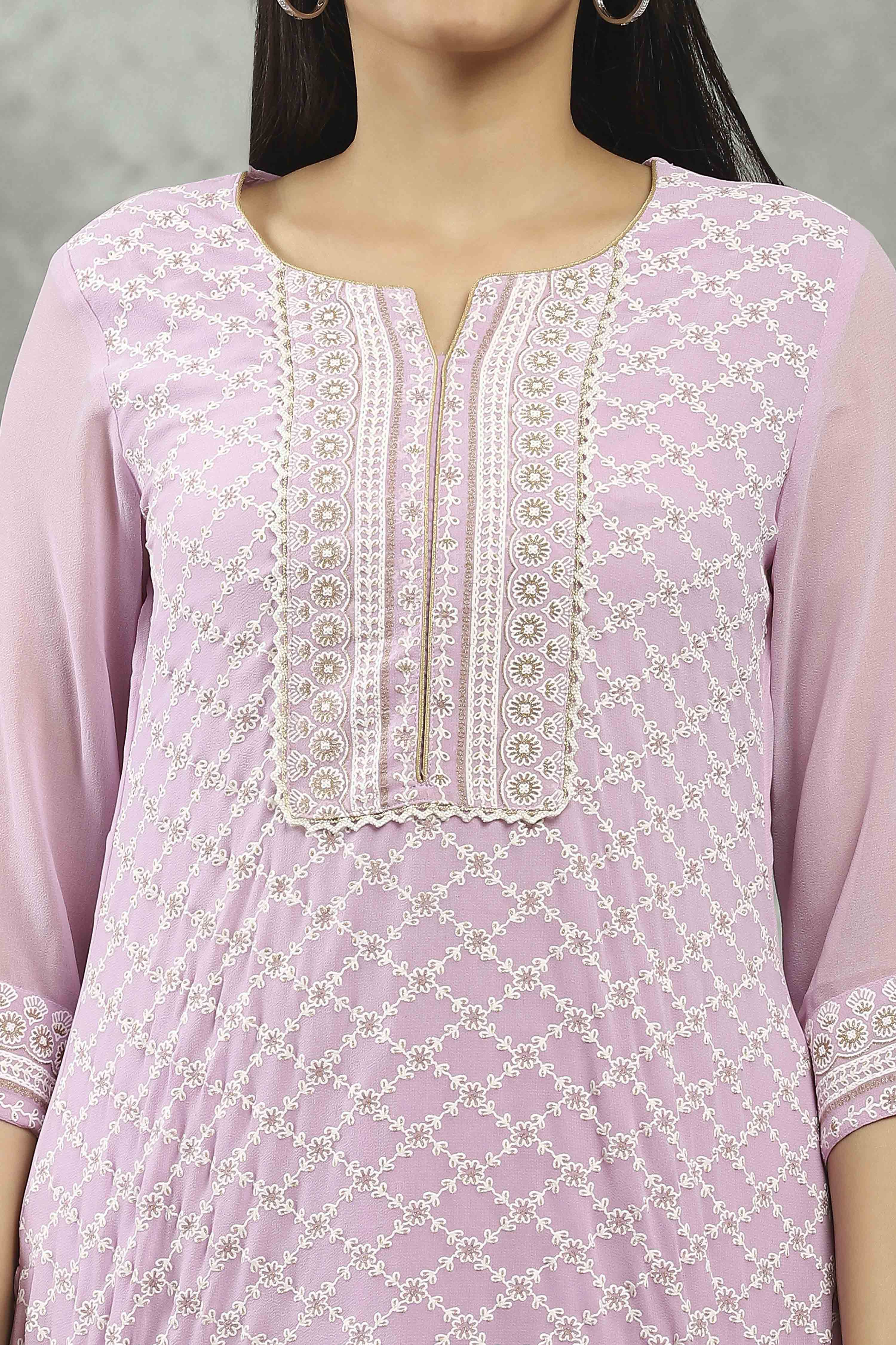 Mauve Polyester Straight Kurta Pants Set image number 1