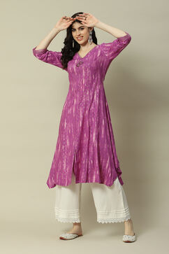 Purple LIVA Straight Printed Kurta image number 0