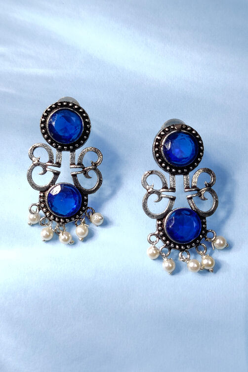 Dark Blue Metal Brass Earring image number 0
