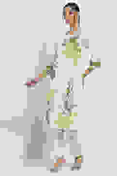 Off-White and Green Cotton Straight Kurta image number 2