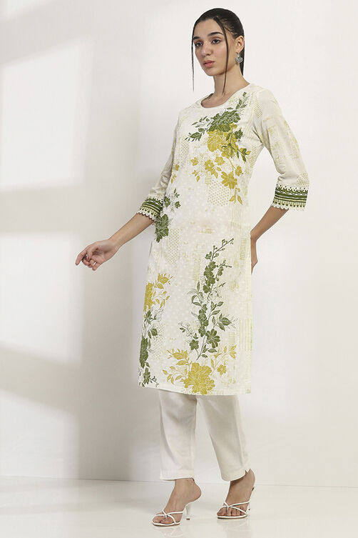 Green Cotton Straight Kurta image number 2
