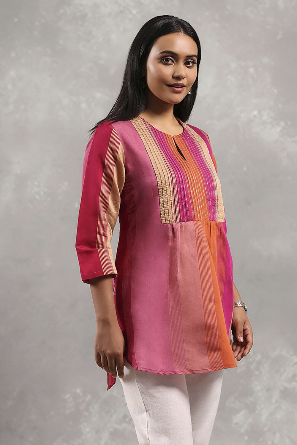 Fuchsia Viscose Blend Solid Tiered Top image number 4