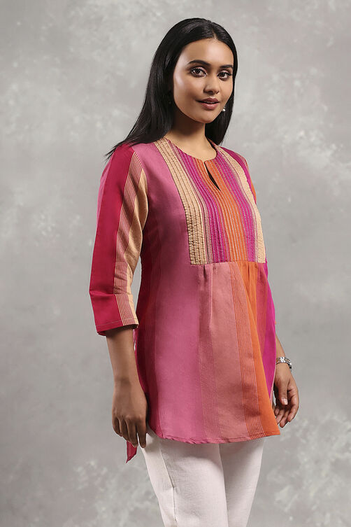 Blue Viscose Blend Solid Tiered Top image number 4