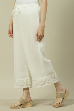 White Cotton Blend Palazzo image number 2