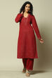 Maroon Cotton Blend Straight Printed Kurta Palazzo Suit Set image number 0