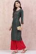 Red LIVA Straight Kurta image number 5